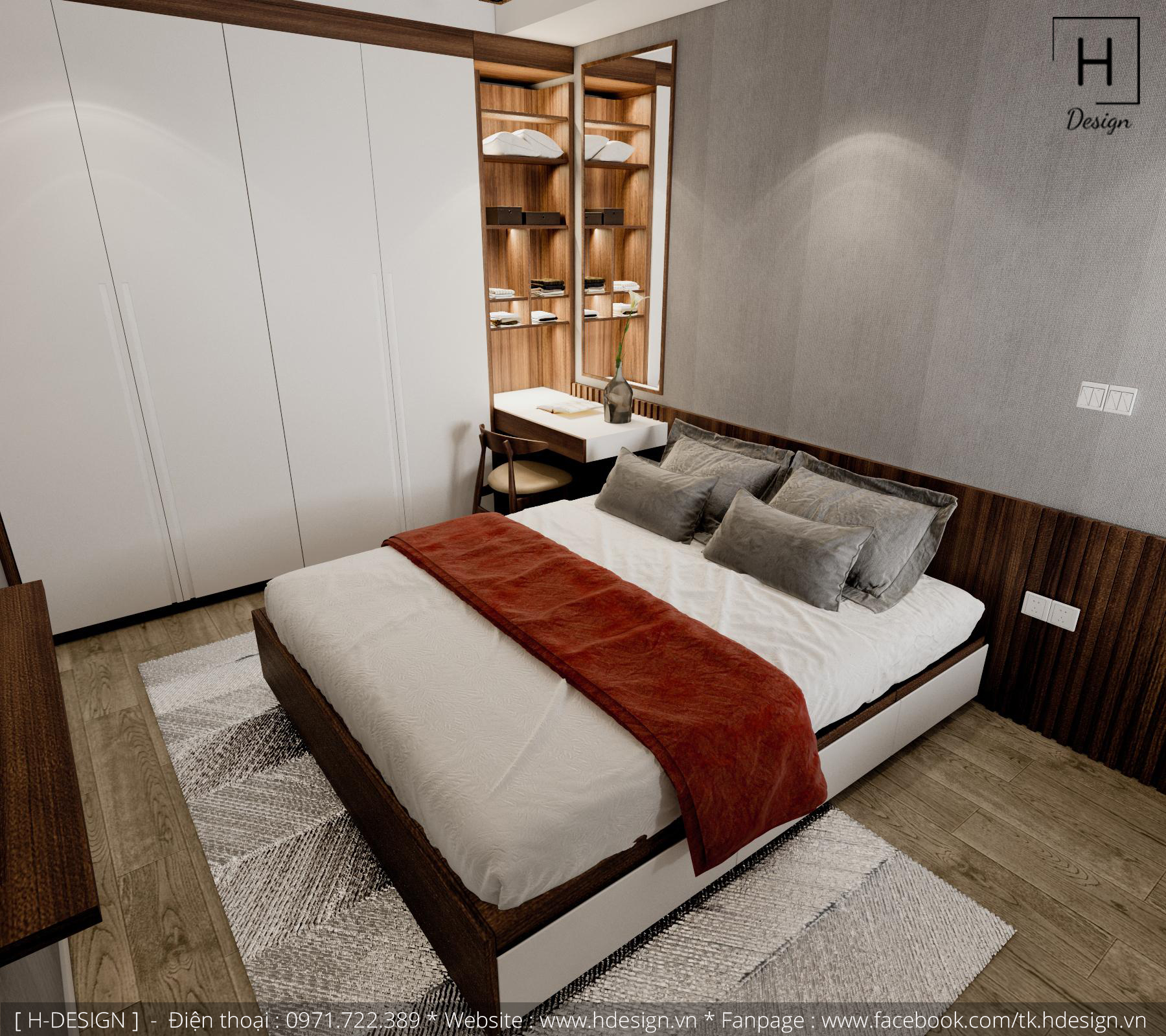 thiết kế nội thất chung cư đẹp H Design - không gian phòng ngủ 2